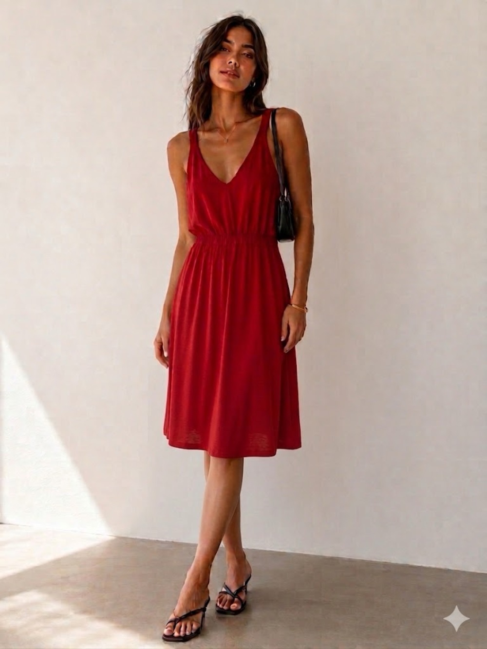 🇬🇧Warehouse Y2K  Red V-Neck Sleeveless Midi Dress US 6